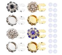 CRAFTYMELODY 4 Sets Button Covers 4 Style Rhinestone Sewing Button Cuff Links with 20Pcs 11mm/0.43" Sewing Buttons Easy Clip on Jewelry for Women Men Shirt Cloth DIY Craft Decor Embellishment