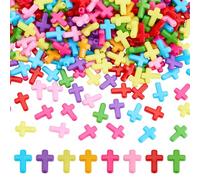 CRAFTYMELODY 400Pcs Mixed Color Acrylic Cross Beads, Crucifix Cross Spacer Beads Cross Holy Charm Bead Chunky Colorful Loose Bulk Prayer Charms for Jewelry Making Accessories