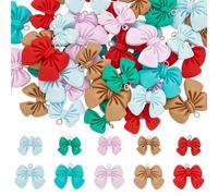 CRAFTYMELODY 40Pcs 10 Styles 3D Bow Charms Cute Opaque Resin Bowknot Pendants with Alloy Platinum Color Loop Colorful Charms for Earrings Necklace Jewelry Making DIY Craft Accessories