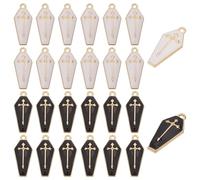 CRAFTYMELODY 40Pcs 2 Colors Coffin Cross Charms Gothic Style Enamel Cross Charms Halloween Theme Dangle Pendants Vintage Gothic Pendant for DIY Bracelet Necklace Jewelry Making Party Decor 26x11x3mm