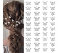 CRAFTYMELODY 40Pcs 2 Styles Mini Rhinestone Butterfly Hair Clips Alloy Hair Fastener Cute Silver Hair Clips Barrettes Floral Pins Decorative Party Wedding Bridal Accessories for Women