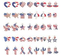 CRAFTYMELODY 40Pcs 20 Styles American Flag Charms Alloy Enamel Patriotic Charms Independence Day Charm Red White Blue Heart Star Cross Butterfly Bowknot Charm for Bracelet Necklace Jewelry Making