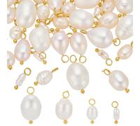 CRAFTYMELODY 40Pcs 4 Styles Pearl Charms Pendant Connectors 12~18mm with 40Pcs Brass Ball Head Pins Freshwater Pearls with Brass Loops Dangle Charms Findings for Earring Bracelet DIY Jewelry Making