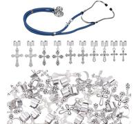 CRAFTYMELODY 40Pcs 5 Styles Stethoscope Charms for Nurse Corss Stethoscopes Charm Alloy Cross Stethoscopes Charms Unique Stethoscope ID Name Tag Gift for Pediatric Doctor Veterinarian
