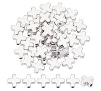 CRAFTYMELODY 40Pcs Crucifix Cross Spacer Beads, Platinum Cross Beads Metal Cross Holy Charm Bead Crucifix Loose Prayer Bead Cross Pendant Accessories for Bracelet Necklace Jewelry Making