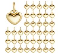 CRAFTYMELODY 40Pcs Heart Charm Pendant Brass Golden Heart Charms 3D Hearts Dangle Pendant Charm with Jump Ring Love Shape Pendants for Bracelet Necklace Jewelry Making Mother's Day Valentine's Gifts