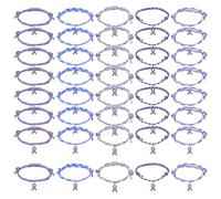 CRAFTYMELODY 40Pcs Ribbon Awareness Bracelets 5 Colors Adjustable Polyester Bracelet with Ribbon-shaped Alloy Enamel Pendants for Men Women Survivor Jewelry DIY Craft Gift Public Activity Supplies