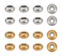 CRAFTYMELODY 40Pcs Stainless Steel Stopper Beads Gold Silver Rondelle Slider Beads with Rubber Inside Slider Round Bead for Necklace Bracelet Earring DIY Jelwery Making