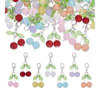 CRAFTYMELODY 42Pcs Cherry Stitch Markers Charms Transparent Glass Pendant Decorations Alloy Lobster Claw Clasps Charms Knitting Crochet Notions Clip On for Weaving Sewing Bag Ornaments Jewelry Making