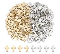 CRAFTYMELODY 440Pcs Crucifix Cross Spacer Beads, Cross Beads Bulk Plastic Holy Charm Gold Silver Crucifix Loose Prayer Charms for Jewelry Making DIY Crafts 9x13mm
