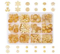 CRAFTYMELODY 480Pcs Gold Bead Caps Flower Caps Spacer Beads 12 Styles Hollow Flower Bead End Metal Filigree End for Necklace Bracelet Earring Pendant Jewelry Making DIY Craft Supplies