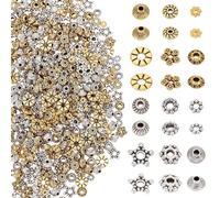 CRAFTYMELODY 480Pcs Spacer Beads 12 Style Alloy Loose Beads Flower Flat Snowflake Round Bead Spacer Jewelry Findings for Jewelry Making Accessory Supplies Bracelets Necklaces Earrring Gold Silver