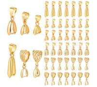 CRAFTYMELODY 48Pcs Pinch Bail Clip Clasp 6 Style Brass Snap on Bail Gold Bead Pendant Connector Dangle Charm Jewelry Finding for Jewelry Making Accessory Supplies Necklace Bracelets DIY Craft