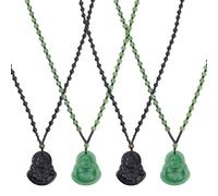 CRAFTYMELODY 4Pcs 2 Colors Glass Buddha Pendant Necklaces Buddhism Maitreya Laughing Buddha Beaded Rope Chain Chinese Traditional Amulet Talisman Lucky Jewelry Gift for Women Men Black Green