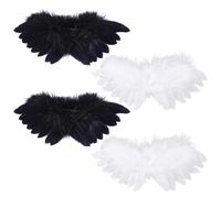 CRAFTYMELODY 4Pcs 2 Colors Mini Black White Angels Feathers Wings for Crafts with Elastic Straps Feathers Wing Accessories Photography Accessories for DIY Crafts Clothes Sewing Decoration Supplies