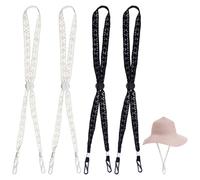 CRAFTYMELODY 4Pcs 2 Colors Sun Hats Chin Strap White Black Removable Hat Chin Cords with Clips Windproof Adjustable Hat Strap Clips Real Cowhide Windproof Straps for Cowboy Sun Hats Woman Man