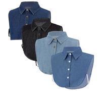 CRAFTYMELODY 4Pcs 4 Style Detachable Fasle Collar Bule Pure Cotton Jacquard Faux Collar Half Shirt False Dickey Collars Ruffles Jacquard Inserts Hollow Out High Victoria Faux Neck for Woman