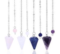 CRAFTYMELODY 4Pcs 4 Styles Crystal Pendulums Set for Divination Gemstone Pendant Dowsing Natural Amethyst Rose Quartz Clear Quartz Crystal Quartz Reiki Gemstone Pendants Cone Stone Pendant