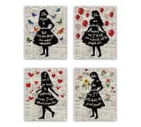 CRAFTYMELODY 4Pcs Alice Wonderland Quote Wall Art Prints Dictionary Wall Decor Poster Artworks Butterfly Flower for Apartment Dorm Decor Living Room Bedroom Home Decoration 11x13.8 Inch Unframed