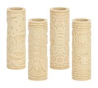 CRAFTYMELODY 4Pcs Clay Texture Roller 4 Styles Plastic Column Pottery Tools Rolling Pins Stamps Flower Turtle Bear Fox Texture Roller for Handmade Making Crafting Art DIY Projects Home Accessories