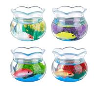 CRAFTYMELODY 4Pcs Miniature Fish Tank Miniature Fish Bowl Round Plastic Fishes Tanks with Goldfish Grass Fishes Tanks Accessories for Desktop Craft Project Home Garden Display Decor