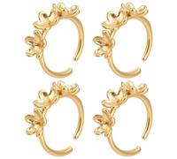 CRAFTYMELODY 4Pcs Real 18K Gold Plated Blank Ring Base Golden Flower Shape Claw Ring Base 304 Stainless Steel Adjustable Open Finger Rings Components for Jewelry Making Findings Supplies DIY Crafts