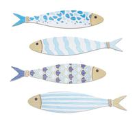 CRAFTYMELODY 4Pcs Vintage Beach Wall Decor with 19Pcs Sticker Wooden Multi Fish Shape Nautical Coastal Wall Art Hanging Sculptures Lake House Ocean Theme Room Decor for Bathroom Bedroom Living Room