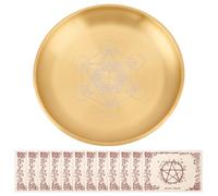 CRAFTYMELODY 5.5Inch Altar Ritual Plate Stainless Steel Flat Round Offering Bowl with 12Pcs Parchment for Smudging Decoration Trays Meditation Witchcraft Candle Holder Crystal Yoga Use(Hexagram)