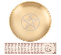 CRAFTYMELODY 5.5Inch Altar Ritual Plate Stainless Steel Flat Round Offering Bowl with 12Pcs Parchment for Smudging Decoration Trays Meditation Witchcraft Candle Trinket Holder Crystal Yoga Use(Star)