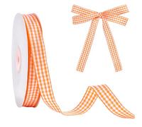 CRAFTYMELODY 50 Yards Orange and White Gingham Ribbon 5/8 Inch Orange Gingham Ribbon Polyester Plaid Buffalo Checker Ribbons Woven Edge Roll Ribbons for Gift Wrapping Hair Bows DIY Crafts