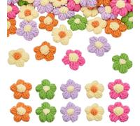 CRAFTYMELODY 50Pcs 5 Colors Flower Sew On Patches Cotton Knitting Floral Applique Crochet Handmade Beautiful Ornament Accessories Clothes for Clothing Bag Hat DIY Sewing Craft Decorations
