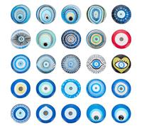CRAFTYMELODY 50Pcs Evil Eye Glass Cabochons Eyes Half Round with Dragon Eyes Pattern 25mm 25 Styles Flatback Domes Beads Scrapbooking Embellishment for Ring Earrings Necklace Jewelry Making DIY Crafts