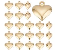 CRAFTYMELODY 50Pcs Heart Charms 24K Gold Plated Brass Love Pendant with Loop Dangle Charm for Jewelry Bracelet Necklace Bag Keychain Earring Making Accessories Supplies Valentine Gift DIY Craft
