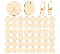 CRAFTYMELODY 50Pcs Stainless Steel Charms Golden Blank Engraved Pendants Flat Round Stamping Tag Pendants Coin Disc Charms for Bracelet Earring Necklace Jewelry Making Alphabet Stamping 15x1mm
