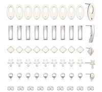 CRAFTYMELODY 50Pcs Stud Earring Findings 304 Stainless Steel Earring Posts with Loop Blank Rectangle Square Star Rhombus Oval Earrings Studs with 50Pcs Ear Nuts for DIY Dangle Earrings Jewelry Making