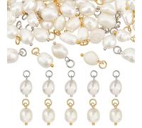 CRAFTYMELODY 52Pcs Freshwater Pearl Charms 2 Color White Natural Pearl Charms Pendants 13.5×7×5mm with Jump Ring for Jewelry Making Bracelet Necklace Dangle Earring Keychain Purse Backpack DIY Craft