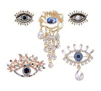 CRAFTYMELODY 5Pcs 5 Styles Evil Eye Brooches Alloy Rhinestone Evil Eye Brooch Pins Various Lucky Eyeball Lapel Pins Jewelry Accessories Embellishment for Men Women Scarf Hijab Collar Clothes Bag Decor