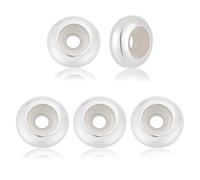 CRAFTYMELODY 5Pcs 925 Sterling Silver Round Rondelle Spacer Beads with Silicone Inside 8x3.5mm Loose Beads Stopper Beads Charms for Bracelet Necklace Jewelry Making Finding DIY Craft