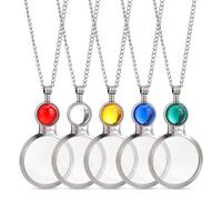 CRAFTYMELODY 5Pcs Magnifying Glass Necklace 5 Colors Magnifying Monocle Pendant Necklace Vintage Reading Magnifier Lens for Book Newspaper Reading Classroom Gift Crafts Jewelry Accessory