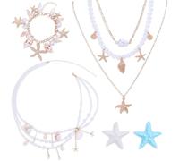 CRAFTYMELODY 5Pcs Pearl Waist Chain Pearl Body Chains Summer Beach Shell Conch Pendant Waist Chains Multi-layered Pearls Belly Chain Jewelry Outfit Dress Body Jewelry Clothing Accessories for Woman