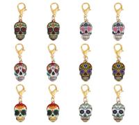 CRAFTYMELODY 6 Style Stitch Markers 12Pcs Skull Crochet Locking Markers Charm Metal Enamel Knitting Marker with Lobster Clasp for Sewing Weaving