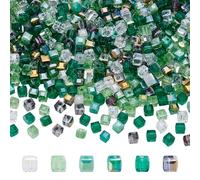 CRAFTYMELODY 600Pcs 6 Colors Cube Glass Beads 4mm Faceted Crystal Electroplate Glass Beads Green Transparent Loose Spacer Bead Bulk for Bracelet Earring Necklace Jewelry Making DIY Crafts