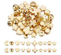 CRAFTYMELODY 60Pcs 10 Styles Assorted Spacer Beads 18K Gold Plated Bead Set Cross Butterfly Star Moon Flower Small Metal Loose Beads for Necklace Bracelet Earring DIY Jewelry Making