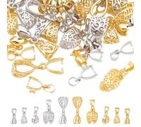 CRAFTYMELODY 60Pcs 10 Styles Brass Pinch Bails Beads Metal Pendant Clasp Clip Ice Pick Pinch Bail Clasp Buckle Bead Connector Dangle Findings Charm Connection for Necklace Jewelry Making DIY Craft