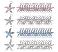 CRAFTYMELODY 60Pcs 4 Colors Rhinestone Starfish Charms Sea Star Pendants with Rhinestones Mixed Blue Pink Clear Ocean Charms for Jewelry Making DIY Crafts Necklace Bracelets Earrings Keychains