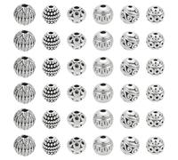 CRAFTYMELODY 60Pcs 6 Styles Antique Silver Round Spacer Beads, 8/8.5/9/9.5mm Tibetan Alloy Metal Charms Beads Metal Loose Vintage Carved Balls Bulk for Bracelets Necklace Jewelry Making