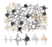 CRAFTYMELODY 60Pcs 6 Styles Star Charms Star Rack Plating Alloy Pendants Four-Pointed Stars Charms Golden Silver Platinum Metal Stars Dangle Pendant Charm for Handmade Earring Necklace Jewelry Making