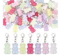 CRAFTYMELODY 60Pcs Bear Stitch Markers Charms Acrylic Pendant Decorations Alloy Lobster Claw Clasps Charms Knitting Crochet Notions Clip On for Weaving Sewing Bag Ornaments Jewelry Making