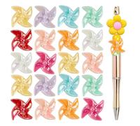 CRAFTYMELODY 60Pcs Focal Beads for Pens Acrylic Colorful Windmill Focal Beads Bling Glitter UV Plating Opaque Windmill Bead for Beadable Pen Keychain Jewelry Making Bracelet Neckalce Crafts Charms