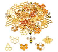 CRAFTYMELODY 60Pcs Honeycomb Bee Charms 6 Style Enamel Alloy Cute Beehive Pendants Metal Mini Honey Comb Dangle Charms for Bracelets Keychain Necklace Dangle Earring DIY Craft Jewelry Making Supplies